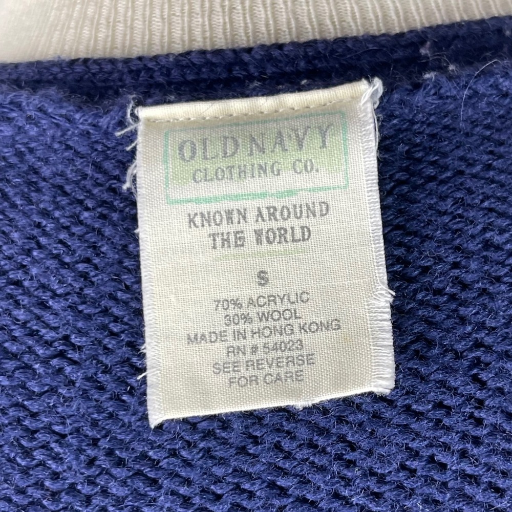 Vintage 90's - Old‎ Navy - V Neck Long Sleeve Wool Blend Knit Sweater - Navy -S - Picture 10 of 13